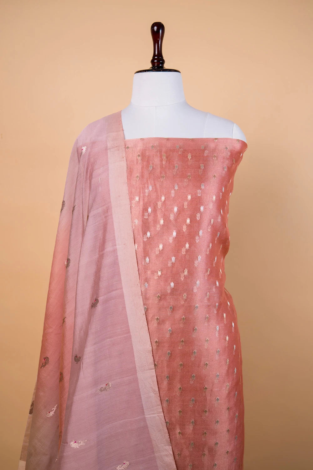 Peach Sona Rupa Weaving Puna Silk Suit