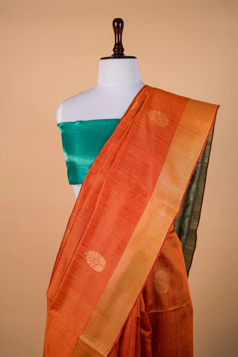 Orange Zari Buta Raw Silk Saree