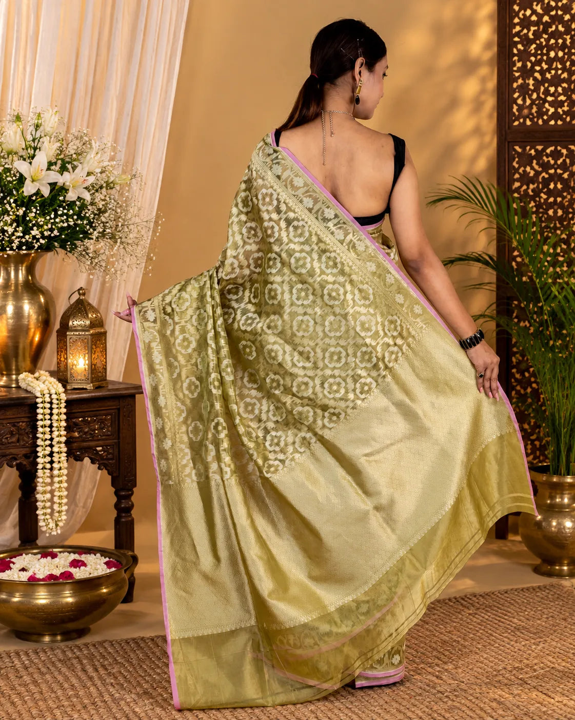 Metallic Green Tissue Banarasi Silk Saree