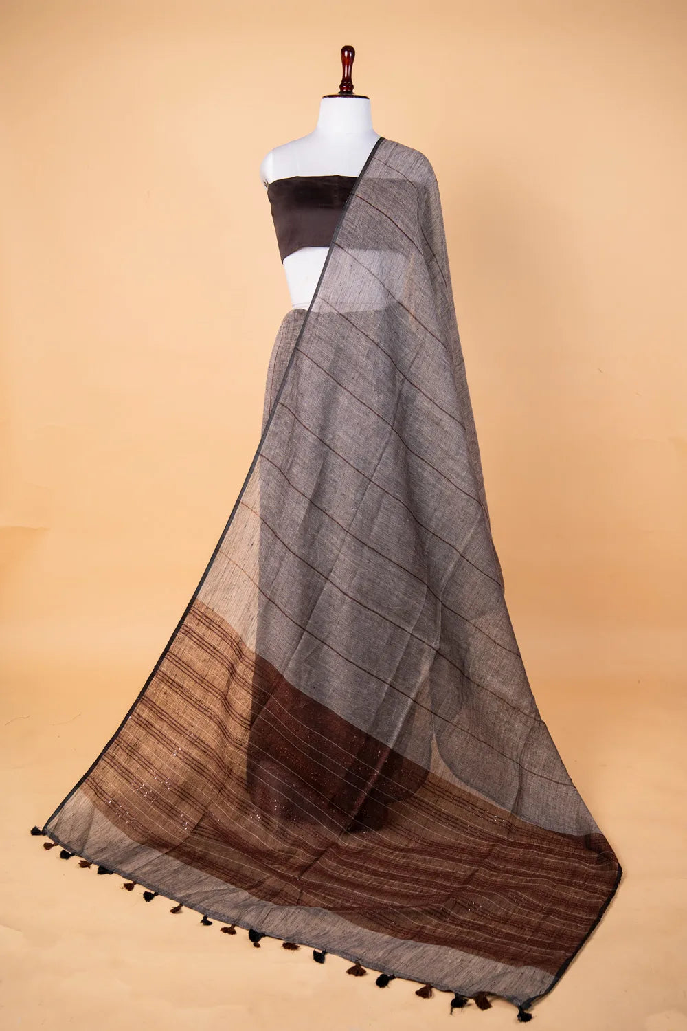 Grey Sequence Pallu Pure Linen Saree