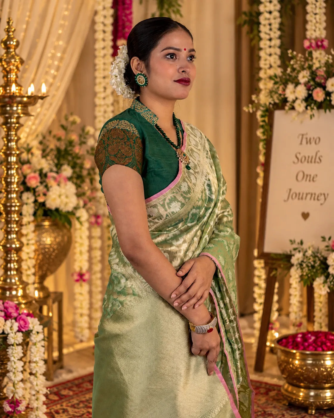 Metallic Liril Green Handwoven Tissue Banarasi Silk Saree