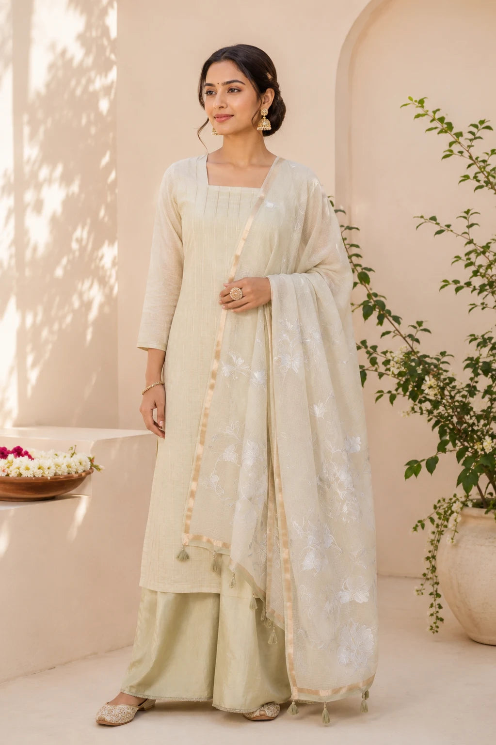 Pista Green Cotton Kota Suit