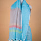 Sky Blue Striped Pure Linen Saree