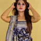 Navy Blue Floral Katan Banarasi Silk Saree