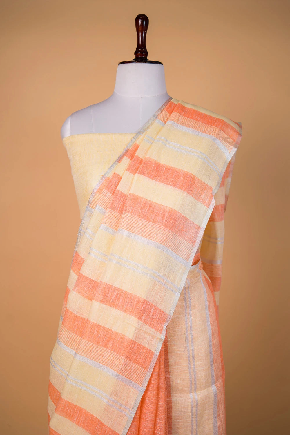 Yellow & Orange  Pure Linen Saree