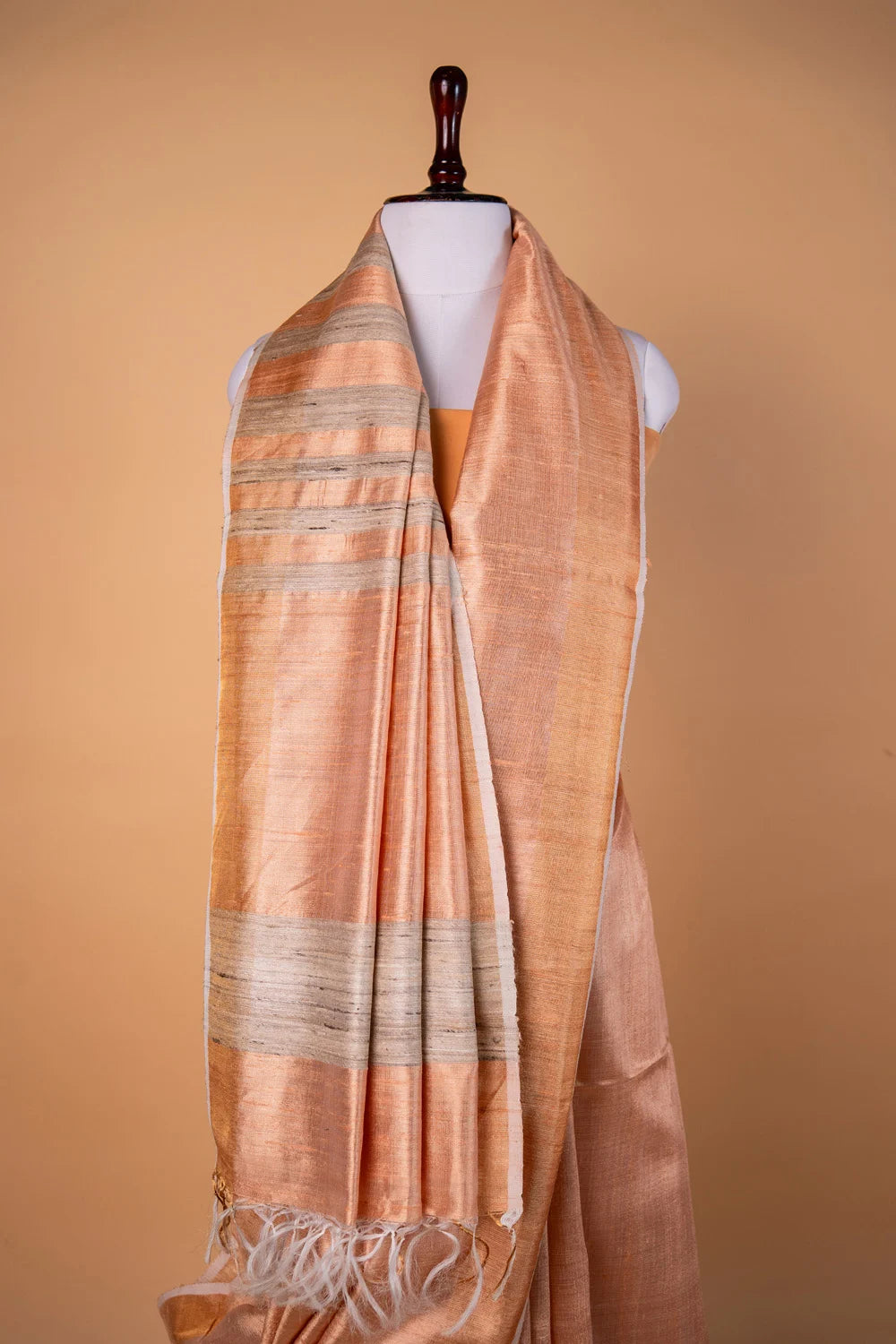 Light Peach Handloom Raw Silk Saree