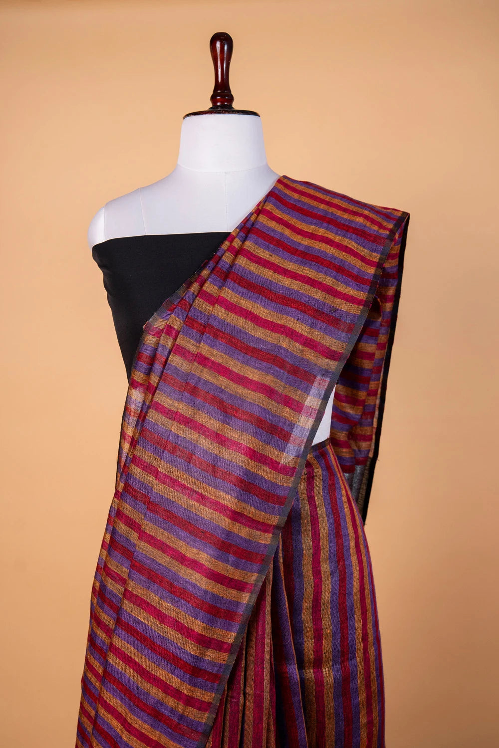 Multi Color Striped Pure Linen Saree