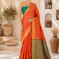Orange Zari Buta Raw Silk Saree