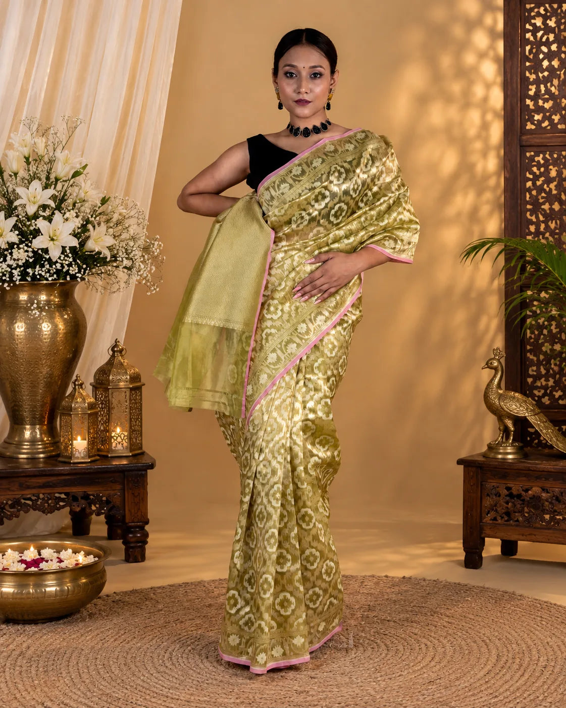 Metallic Green Tissue Banarasi Silk Saree