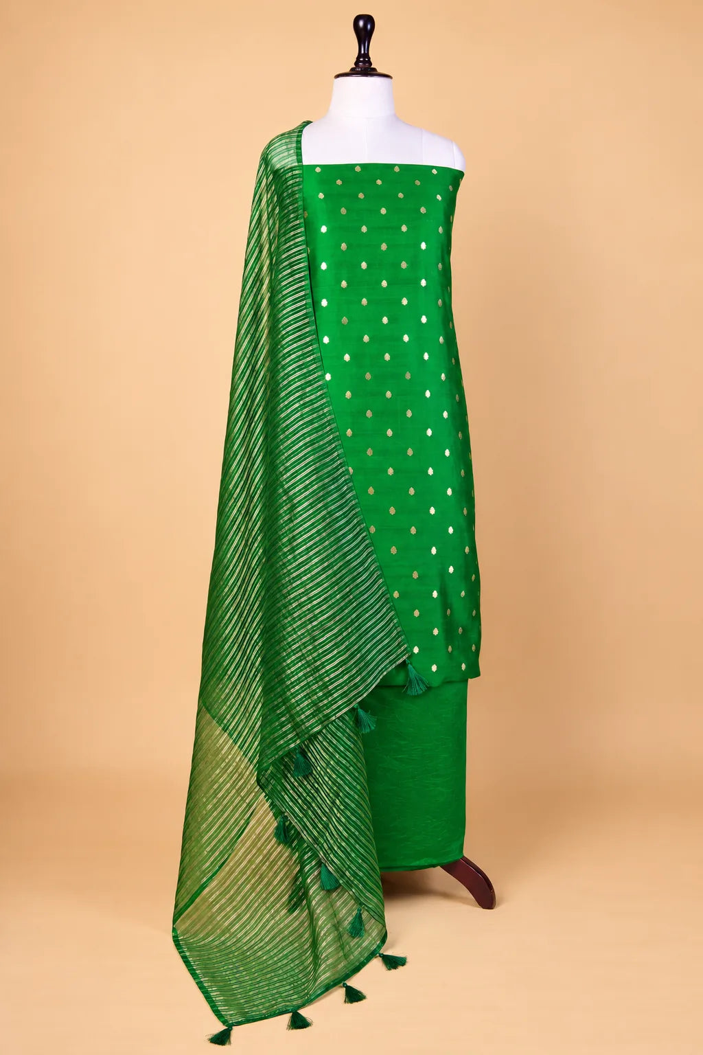 Bottle Green Handwoven Chiniya Silk Suit Set