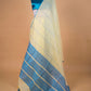 Yellow & Blue Stripes Pure Linen Saree