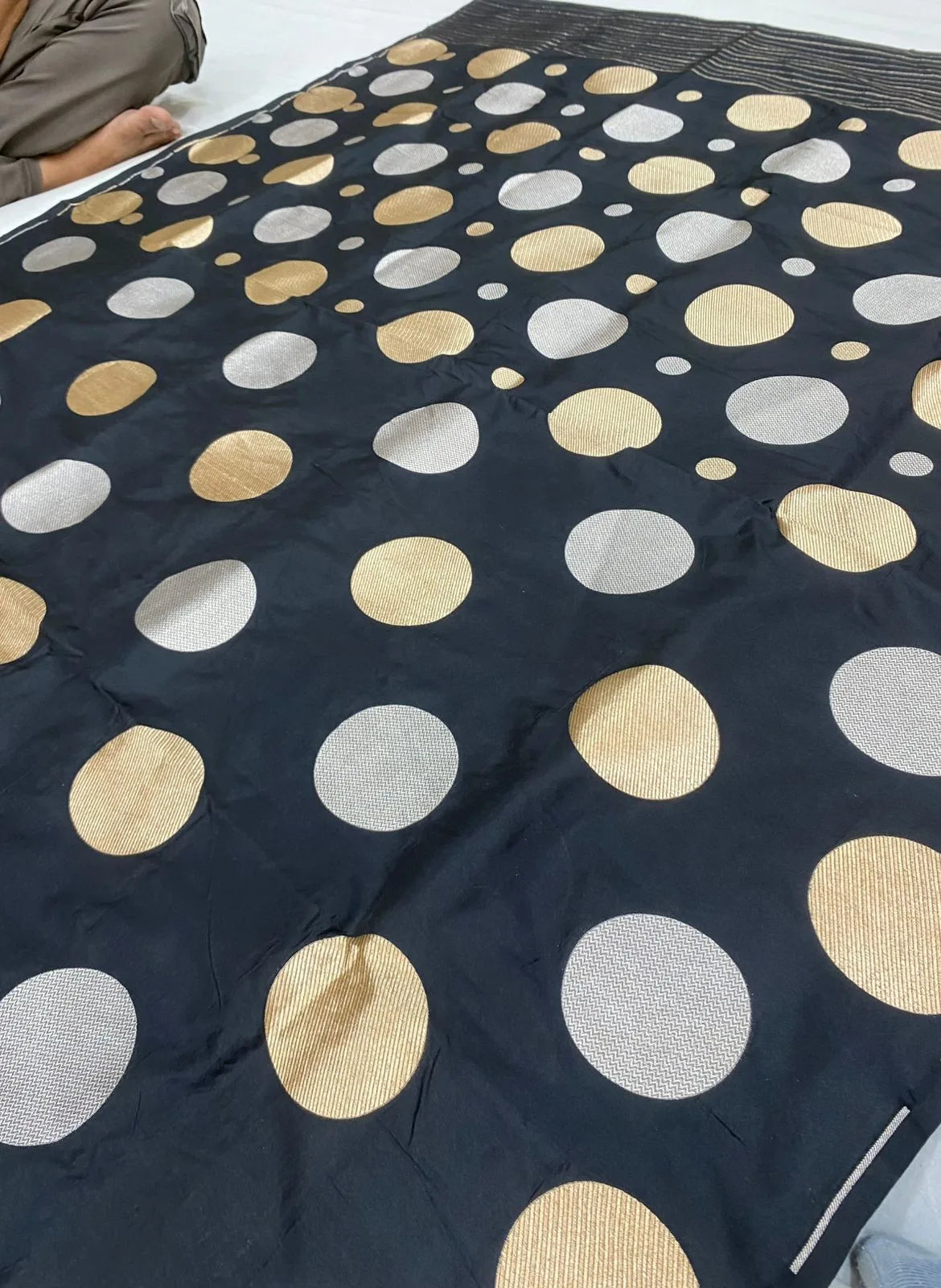 Rekhaji Inspired Black Polka Dot Katan Silk Saree
