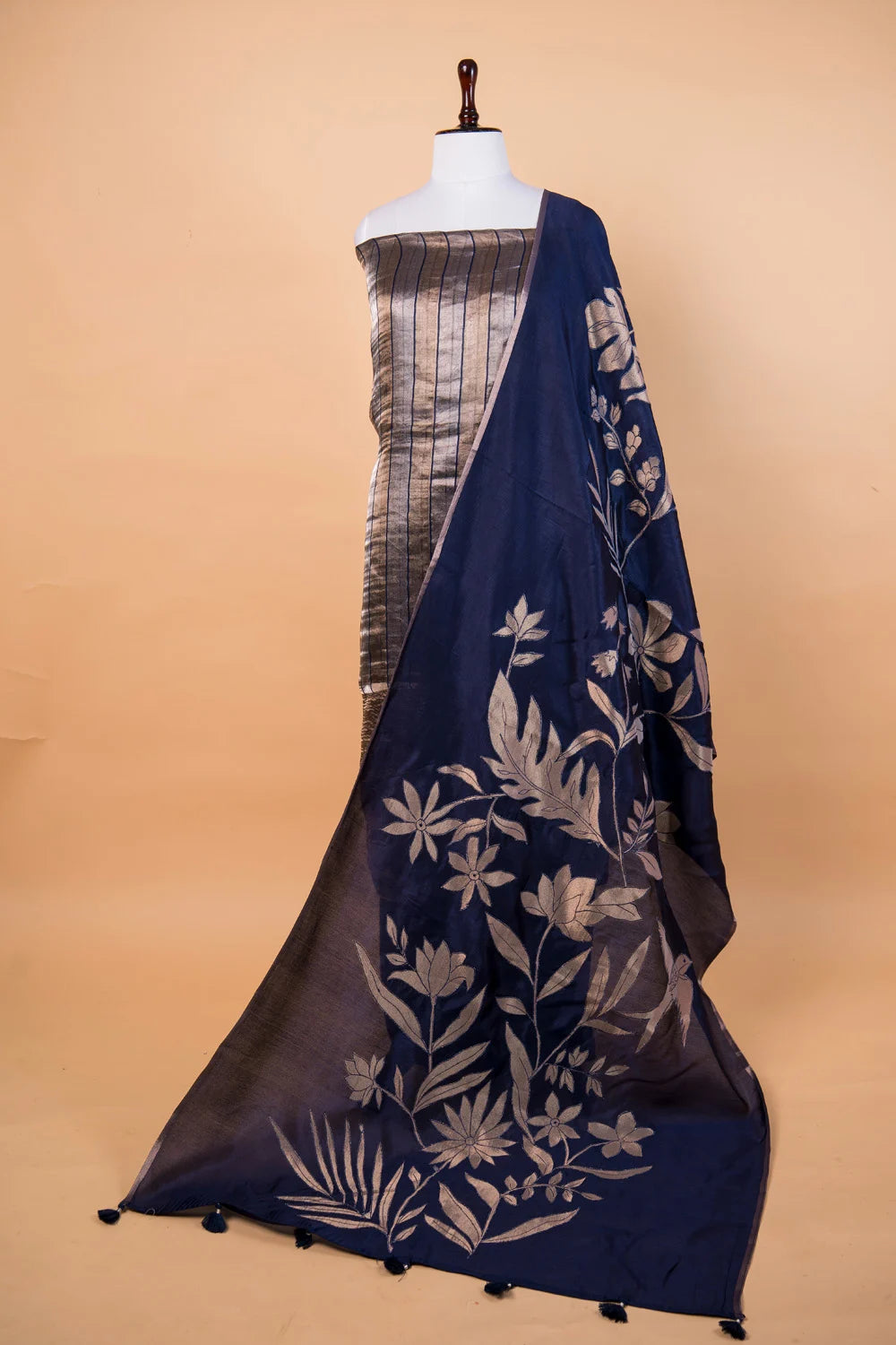 Royal Blue Applique Puna Silk Suit