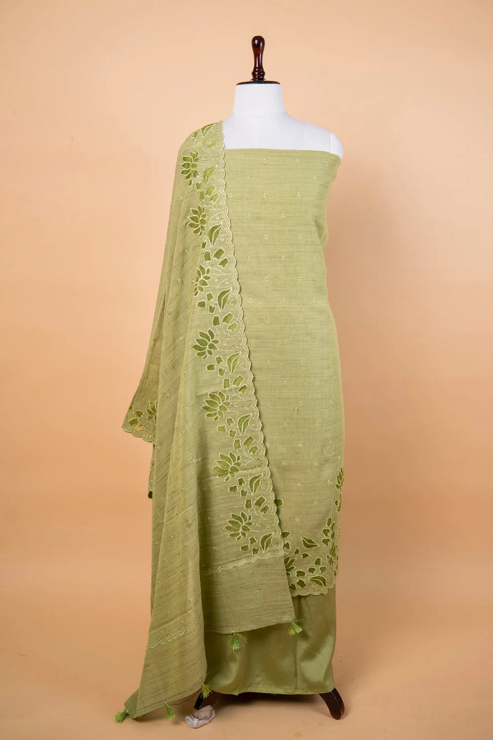 Mehndi Green Cut Work Matka Linen Suit