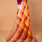 Yellow & Orange Multi Checks Pure Linen Saree