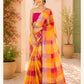 Yellow & Orange Multi Checks Pure Linen Saree
