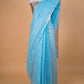Sky Blue Striped Pure Linen Saree