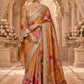 Beige Floral Embellished Tussar Silk Saree