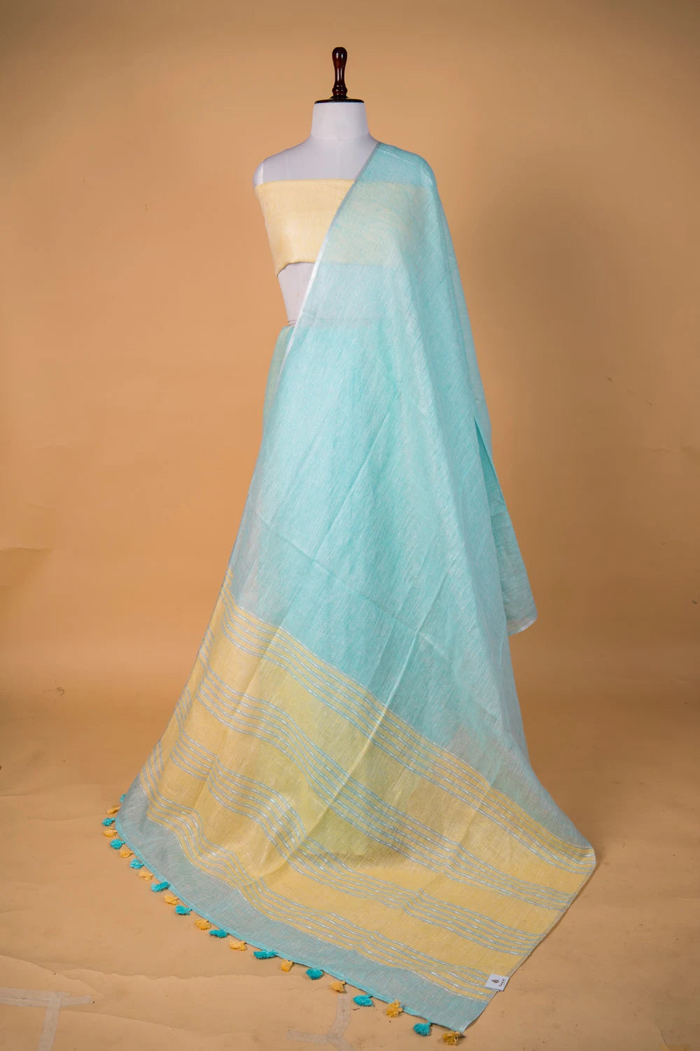 Firozi Blue  Pure Linen Saree