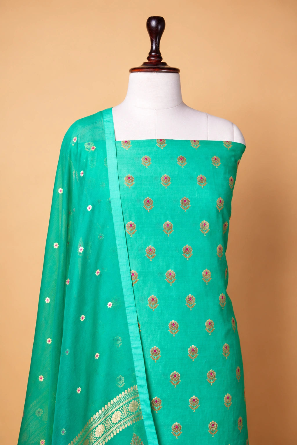 Sea Green Handwoven Chiniya Silk Suit Set
