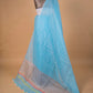Sky Blue Striped Pure Linen Saree