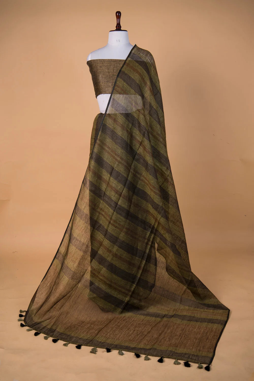 Mehndi Green Pure Linen Saree