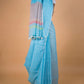Sky Blue Striped Pure Linen Saree
