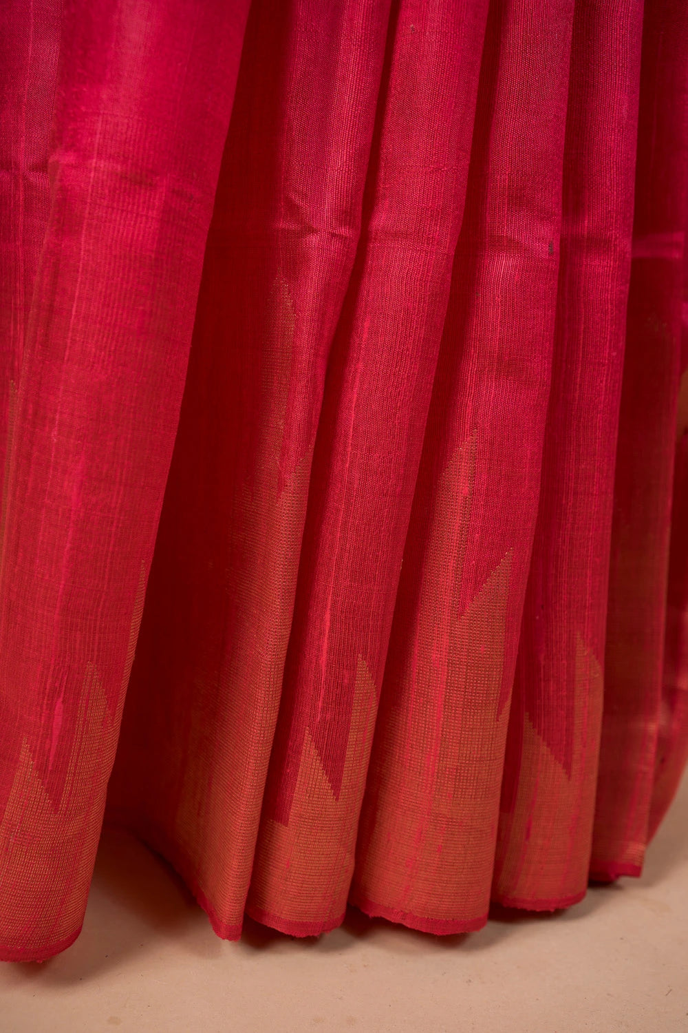 Hot Pink Temple Border Raw Silk Saree