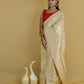 Beige Silver Gold Zari Katan Banarasi Silk Saree
