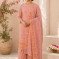 Peach Cut Work Matka Linen Suit
