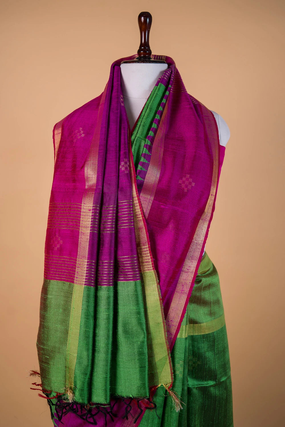 Bright Green Zari Buta Raw Silk Saree