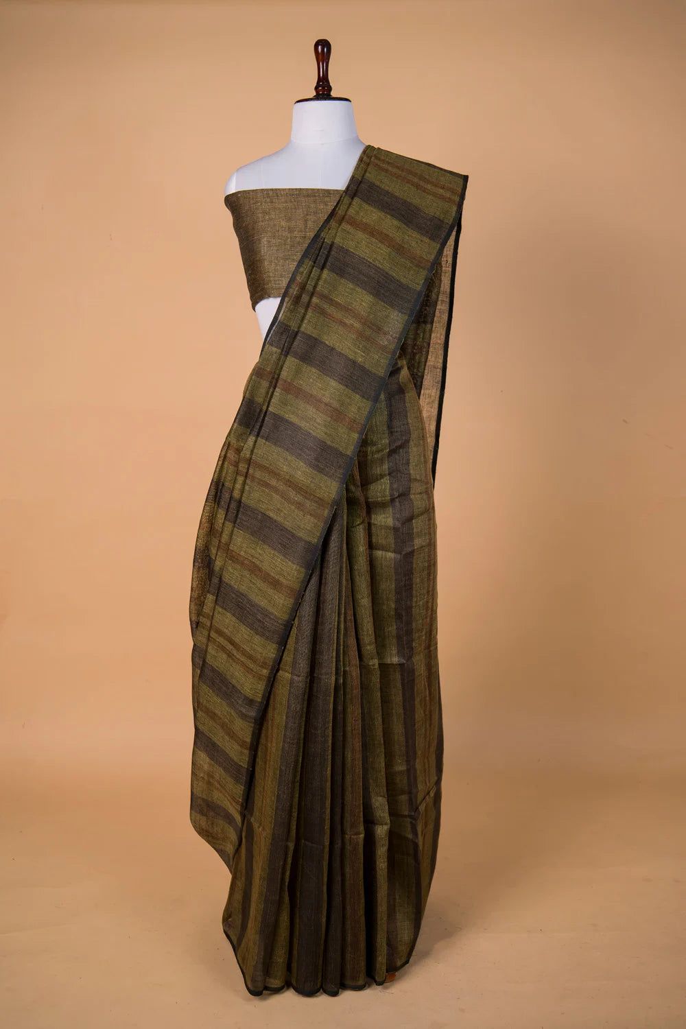 Mehndi Green Pure Linen Saree