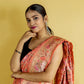 Peach Ikkat Handwoven Katan Banarasi Silk Saree