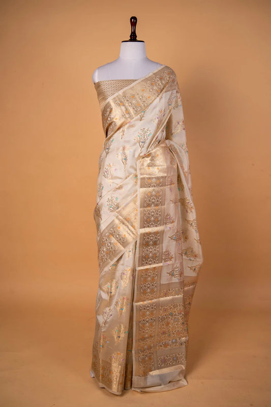 Cream Meenedar Chiniya Silk Saree