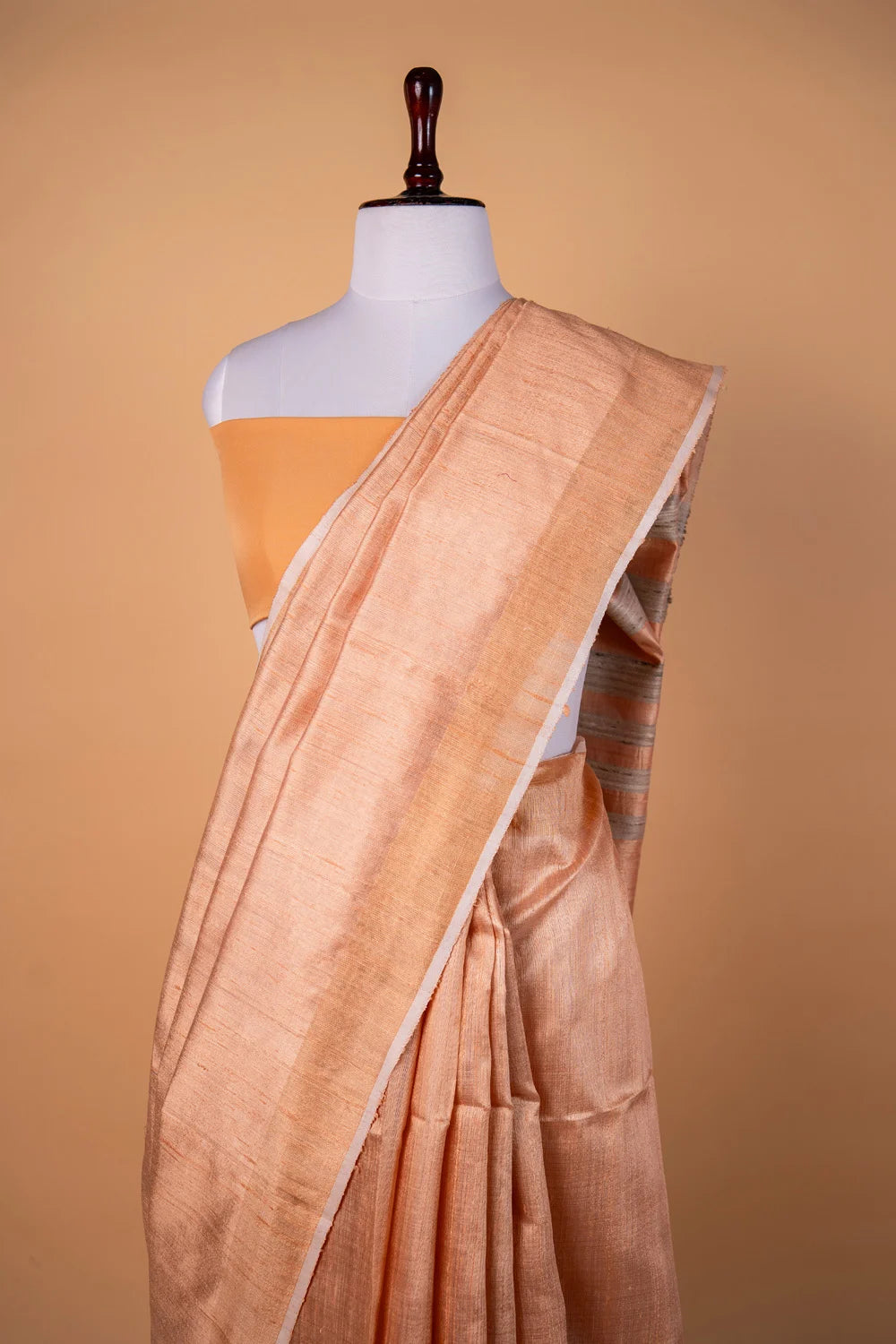 Light Peach Handloom Raw Silk Saree