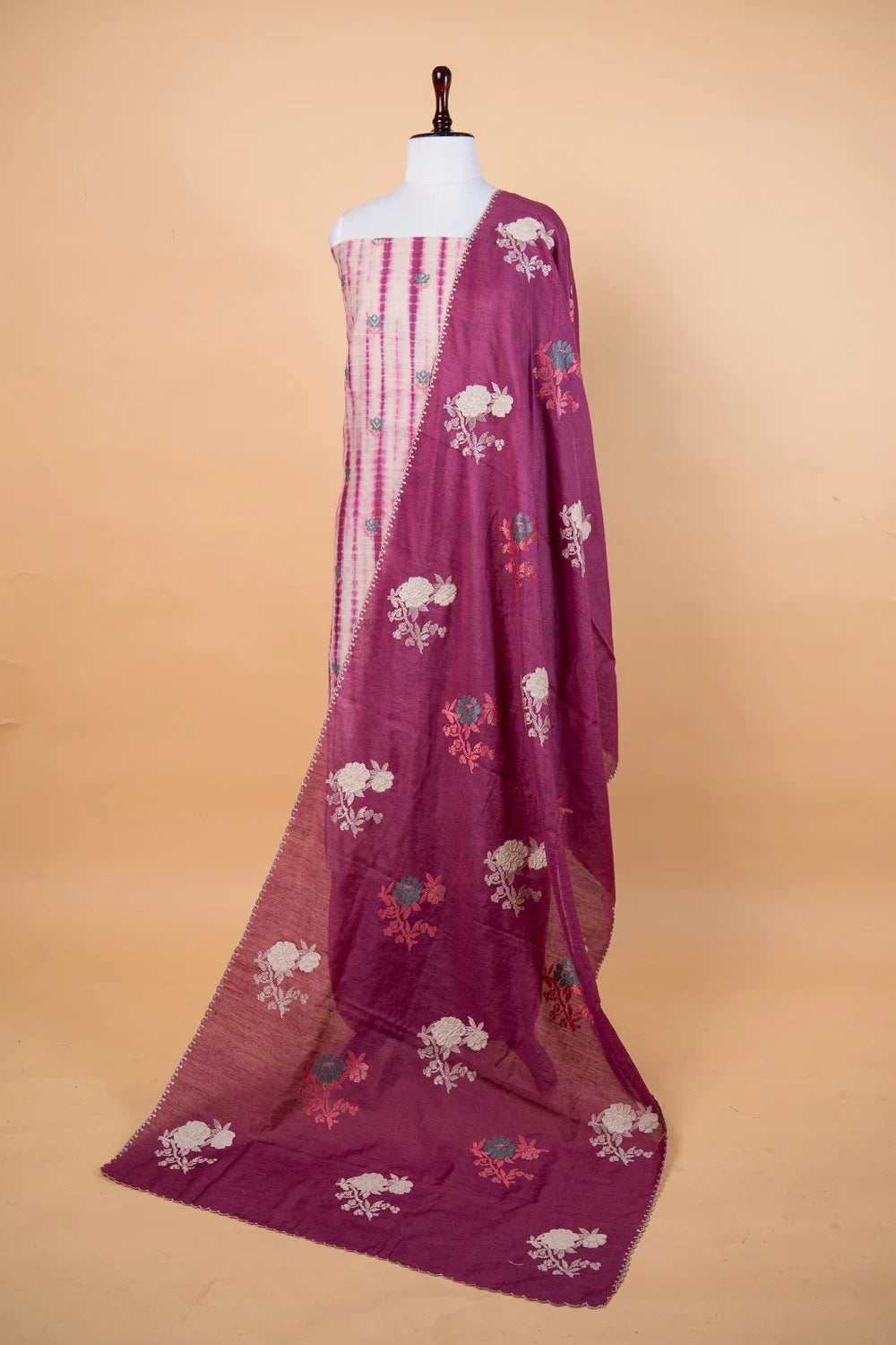 Onion Pink Shibori Dye Munga Silk Suit