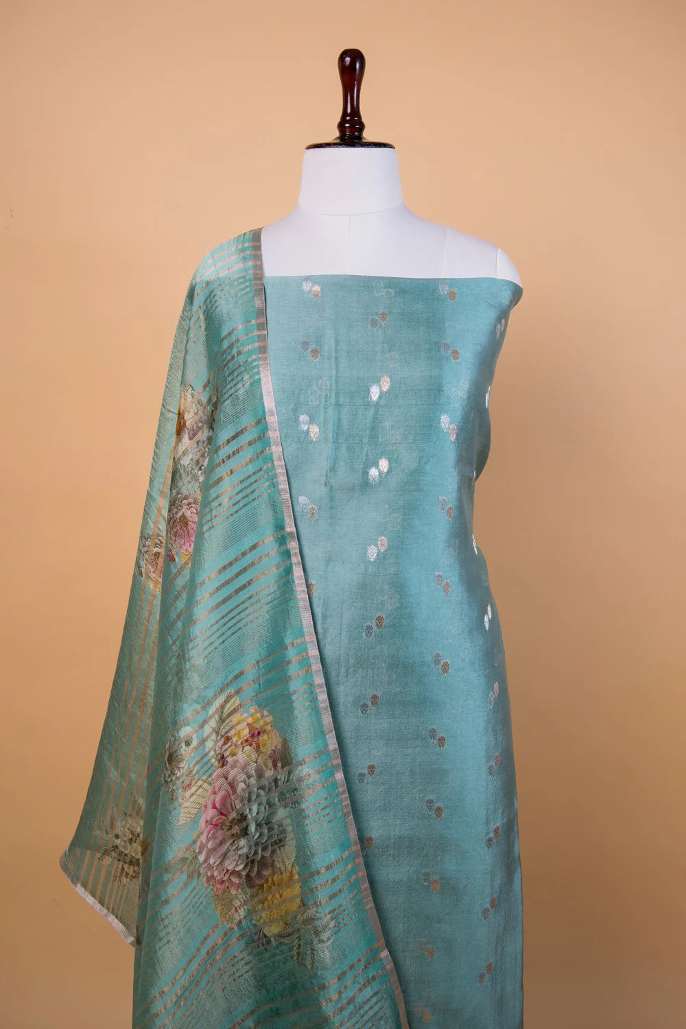 Sea Green Sona Rupa Weaving Puna Silk Suit