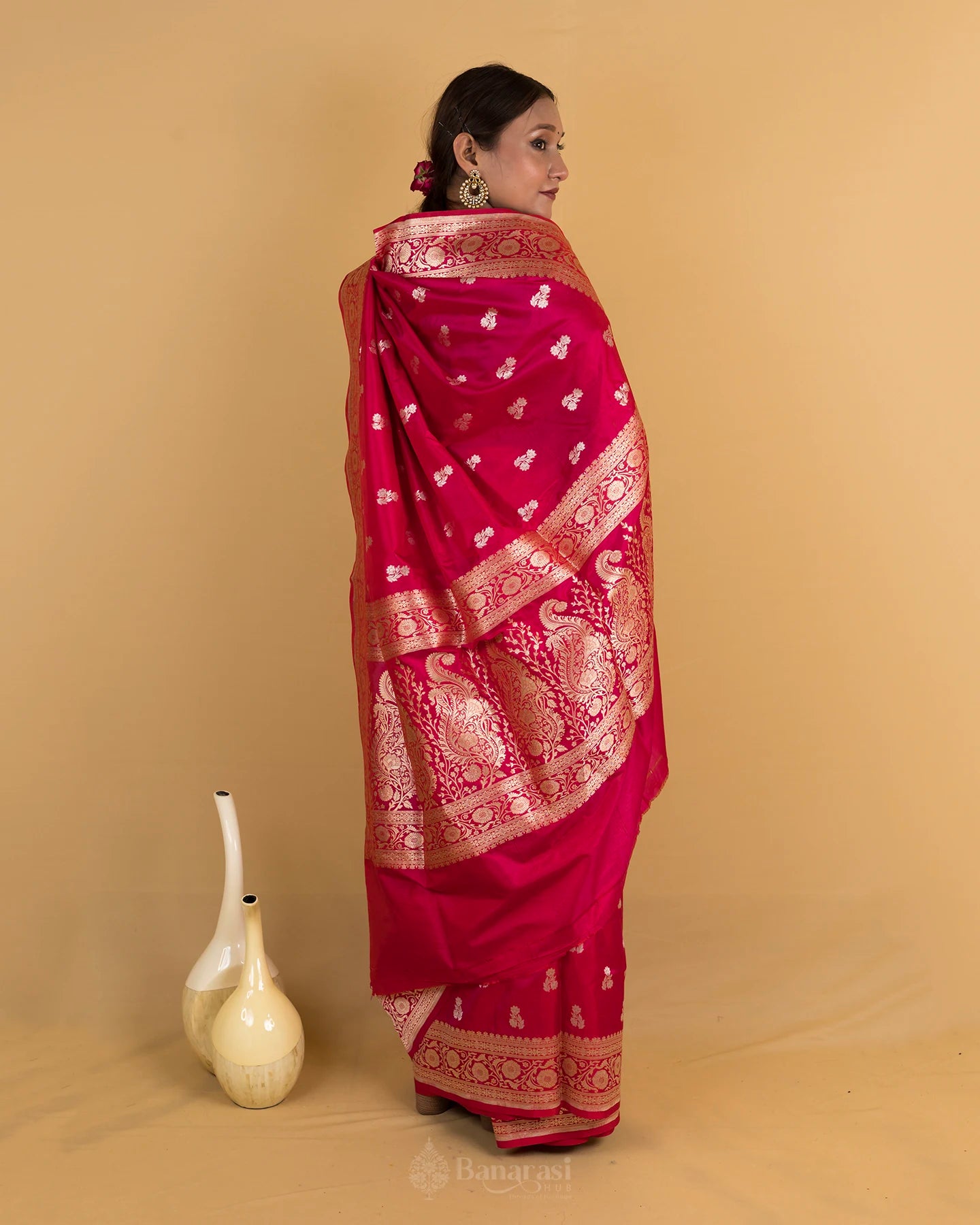 Ruby Pink Handwoven Katan Banarasi Silk Saree