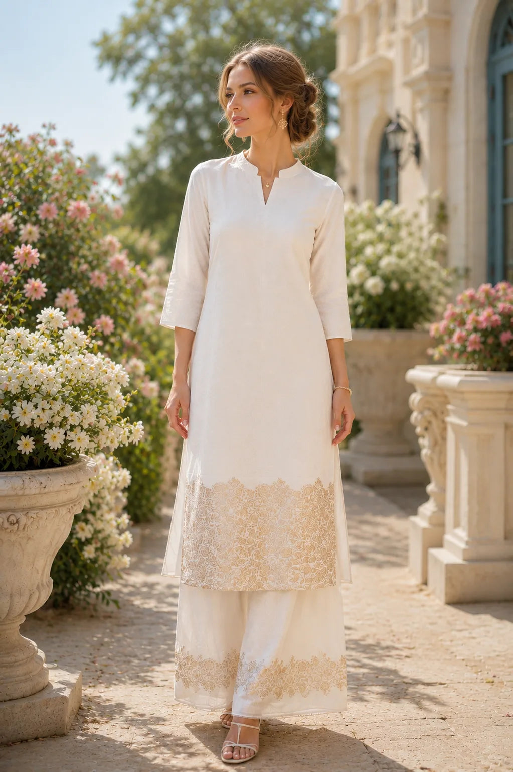 Cream Chanderi Weaving Co-ords