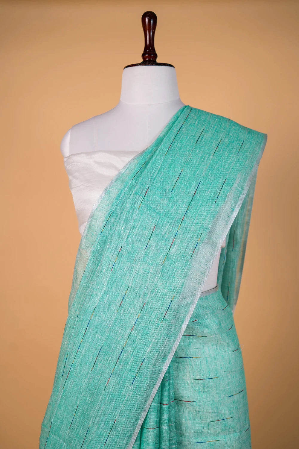 Sea Green Pure Linen Saree