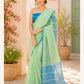 Pista Green & Blue Stripes Pure Linen Saree