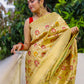 Beige Multi Resham Weaving Tissue katan Banarasi Silk Saree