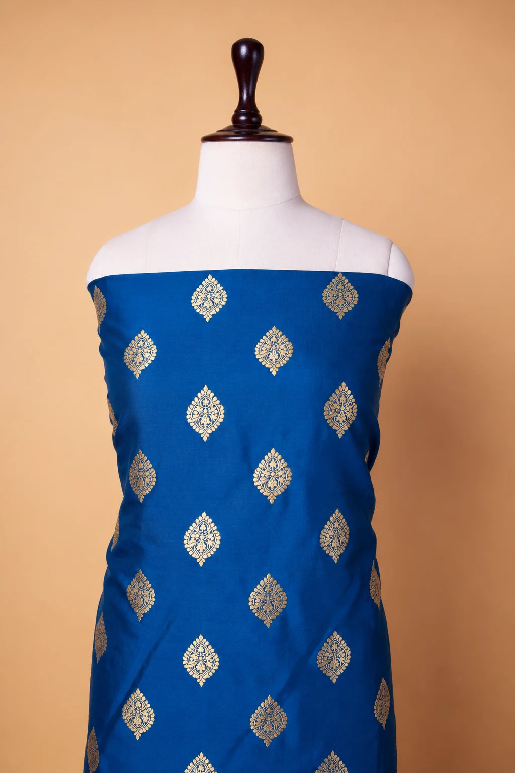 German Blue Handwoven Chiniya Silk Suit Set