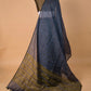 Blue Striped Pure Linen Saree