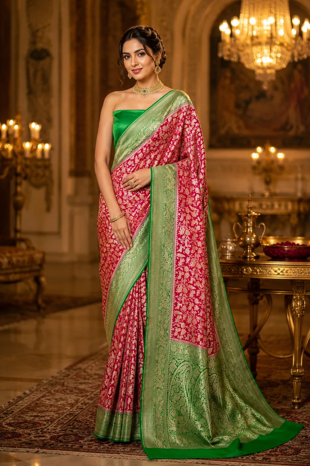Rani & Green Shikargah Khaddi Silk Saree