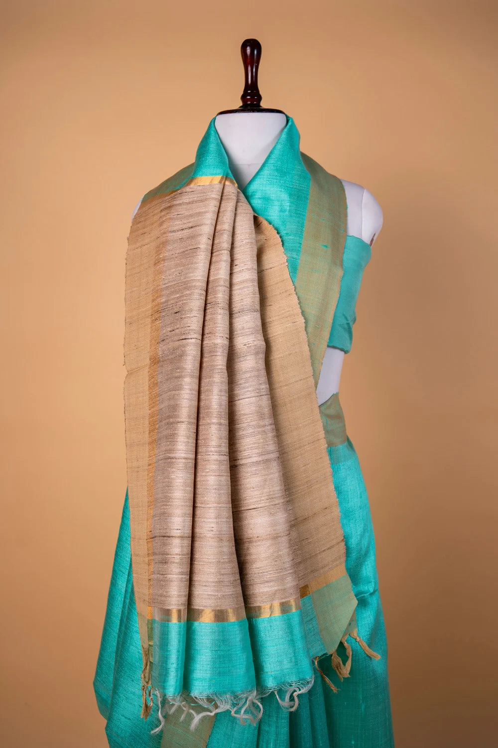 Sea Green Handloom Raw Silk Saree