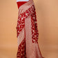 Maroon Red Floral Khaddi Silk Saree