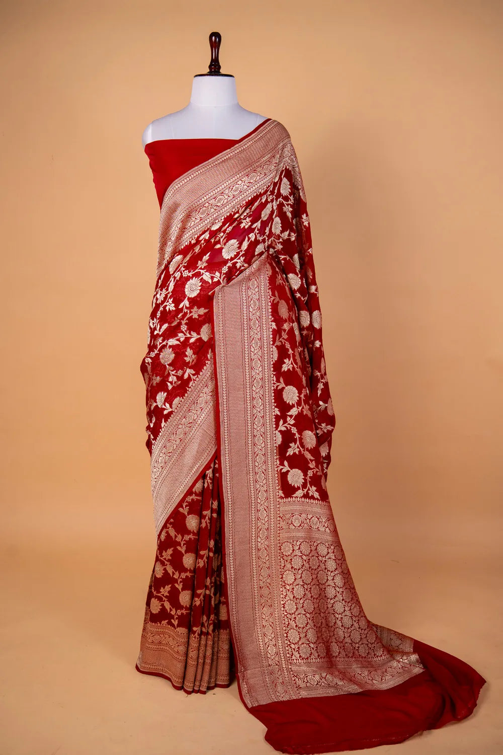 Maroon Red Floral Khaddi Silk Saree