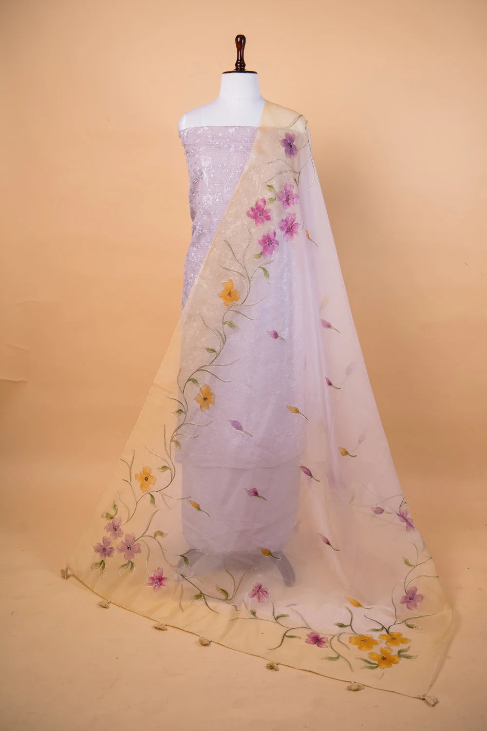 Light Lavender Embroidered Kota Check Suit