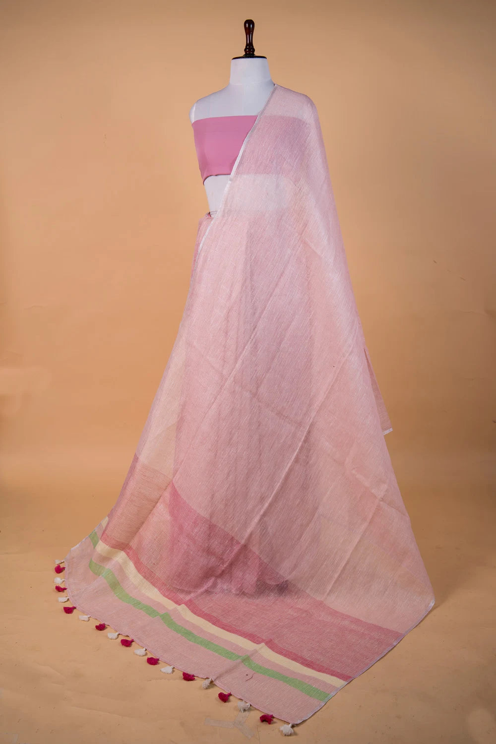 Peach  Pure Linen Saree
